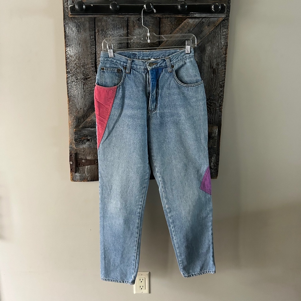 Women's Vintage NAF NAF Stone Wash Jeans w/Colourful Corduroy "Patches"